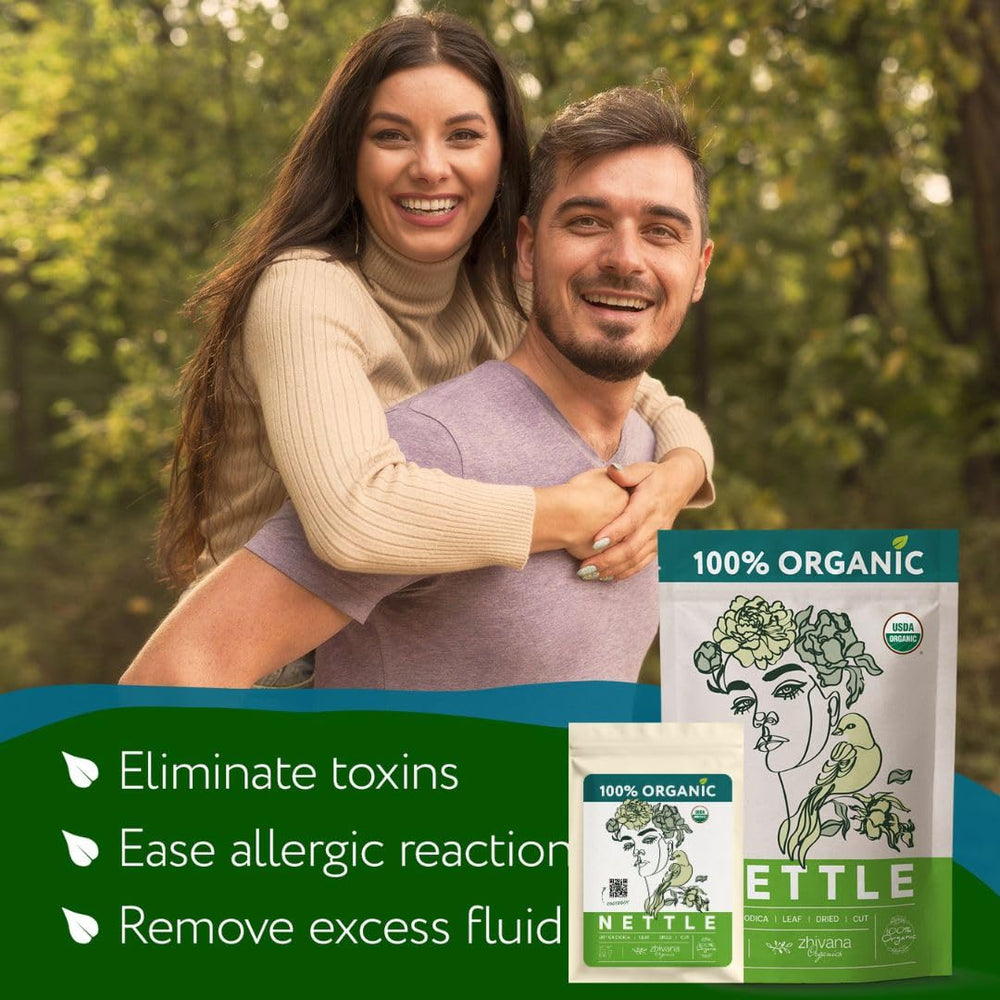 Zhivana Organics loose nettle leaf close-up showing texture and freshness benefit: preserved nutrients