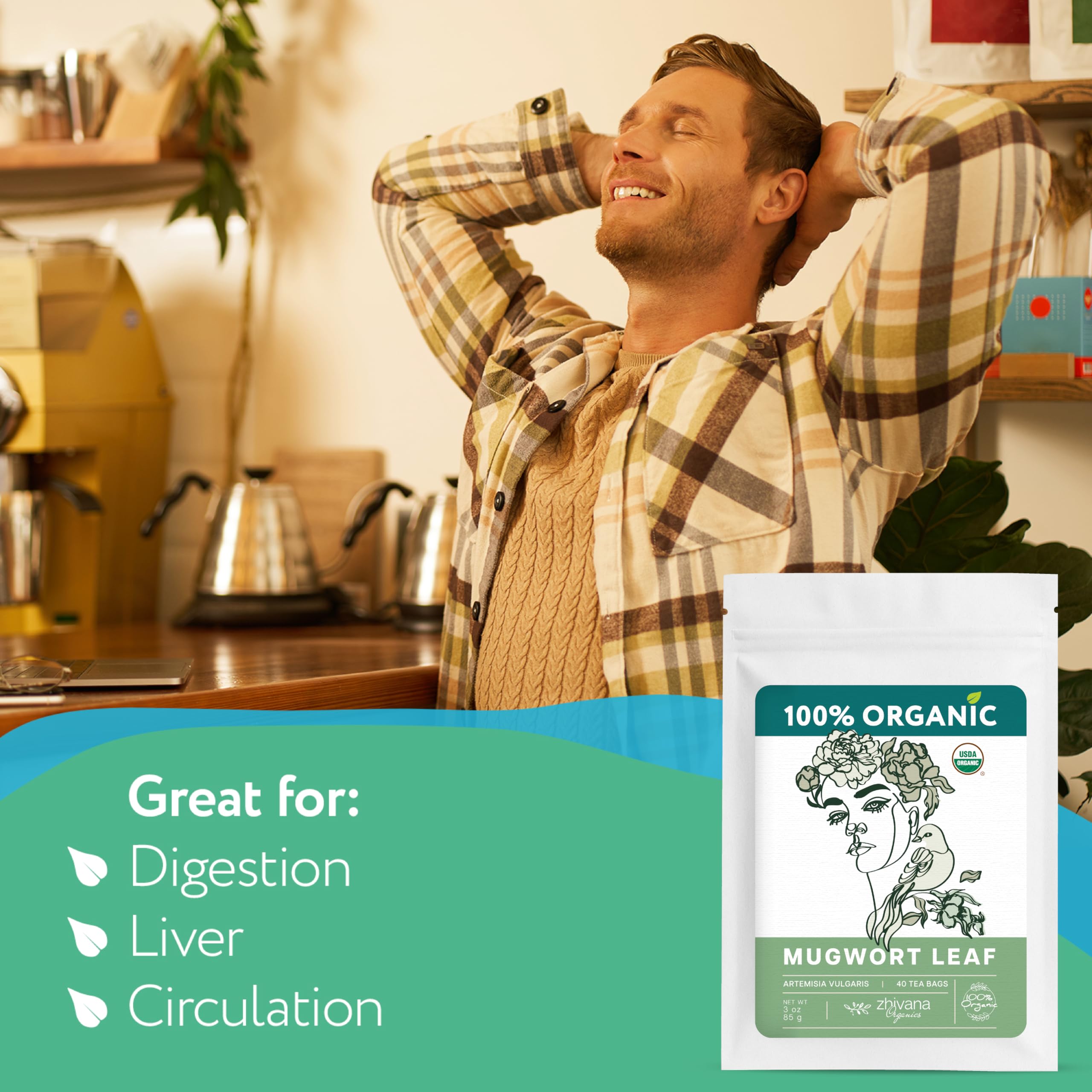Zhivana Organics dried mugwort loose-leaf texture showing hand-harvest quality