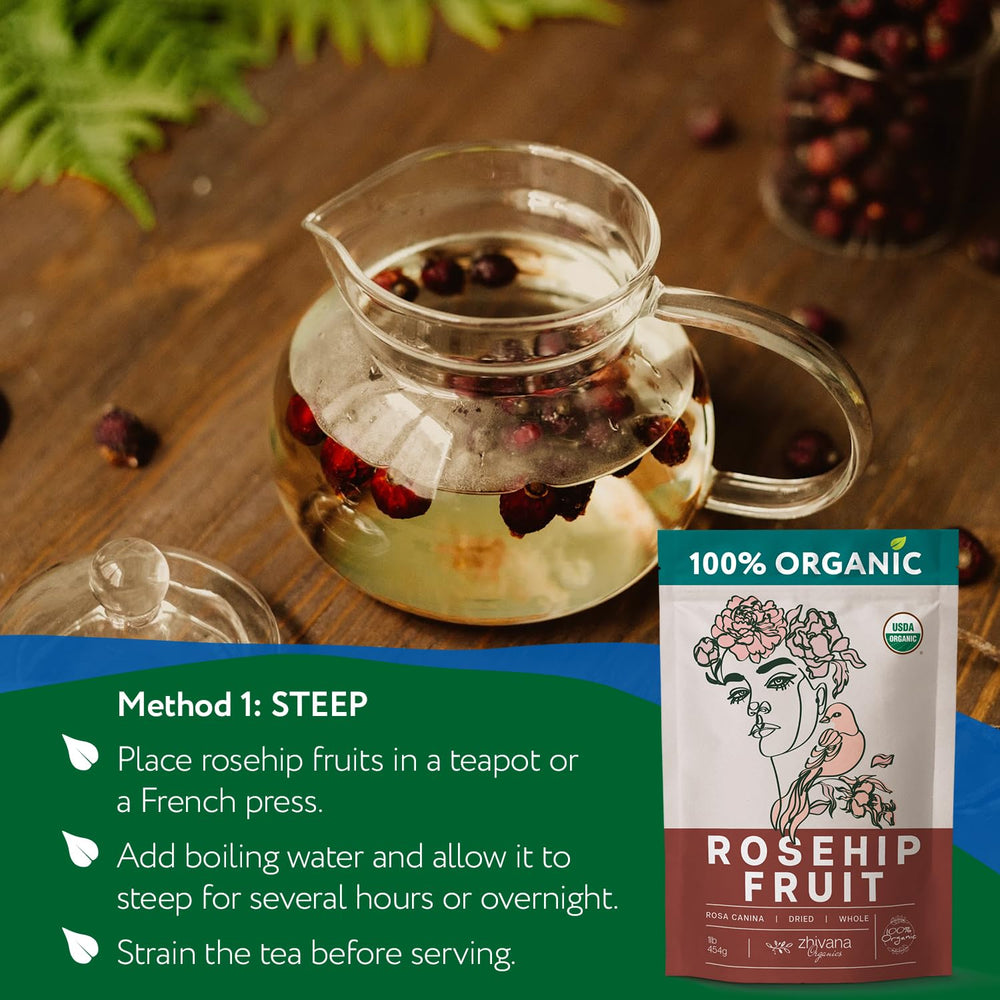 Zhivana Organics rosehip syrup in jar during preparation showing culinary use benefit versatility