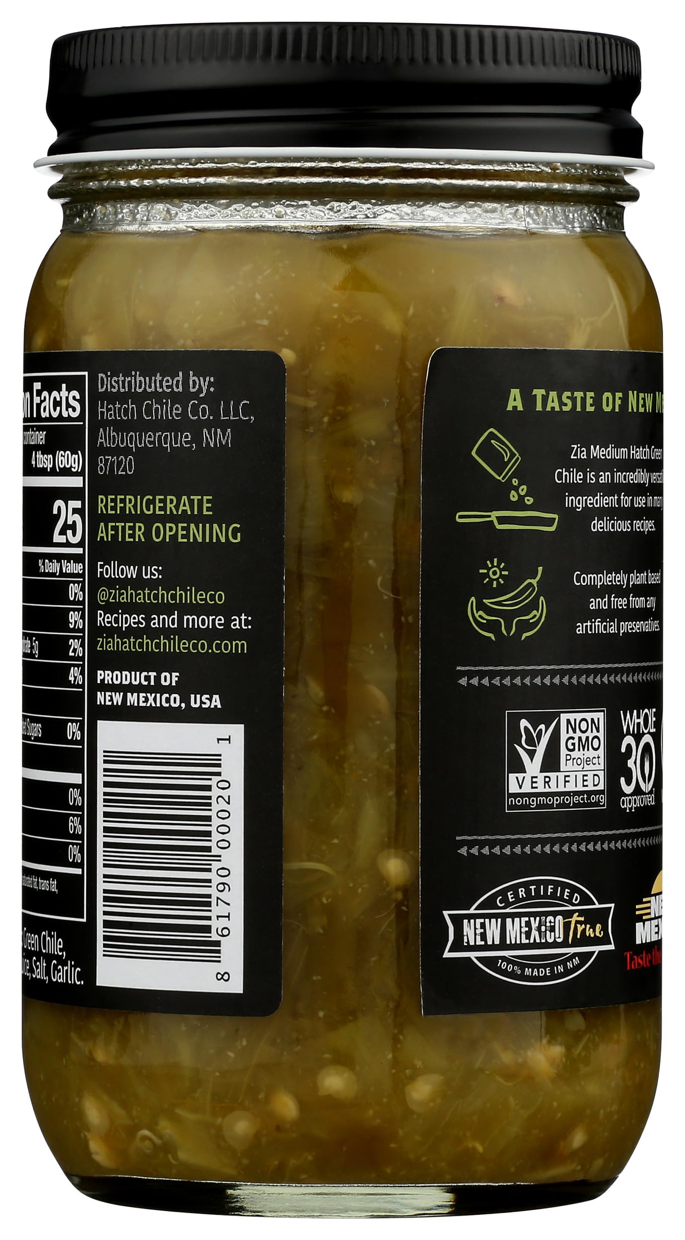 Zia Hatch Chile Company label close-up highlighting product name and origin