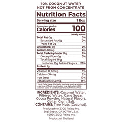 Zico side label close-up with ingredients and nutrition visible, shows natural electrolyte content