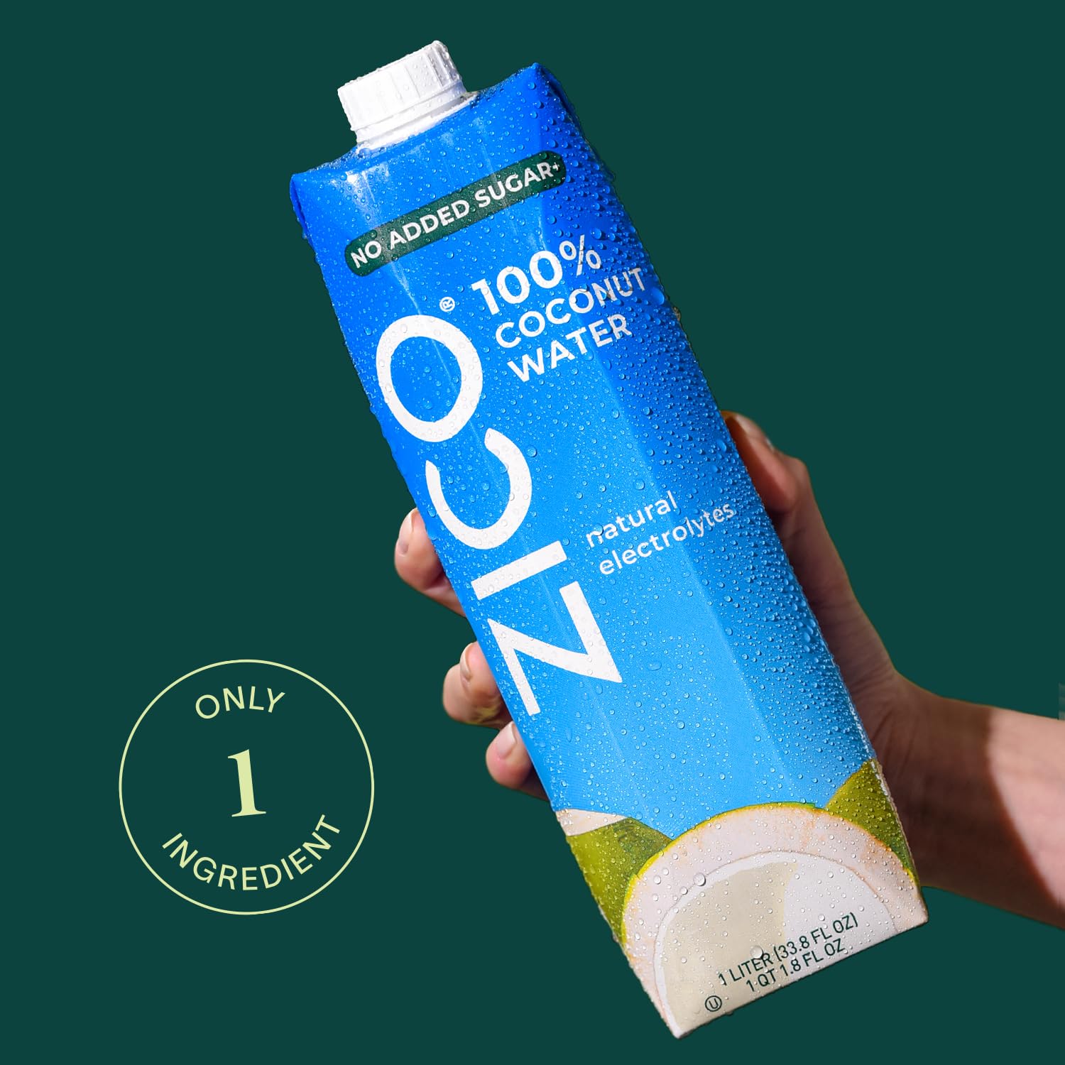 ZICO carton beside common items showing scale and fridge-ready storage benefit