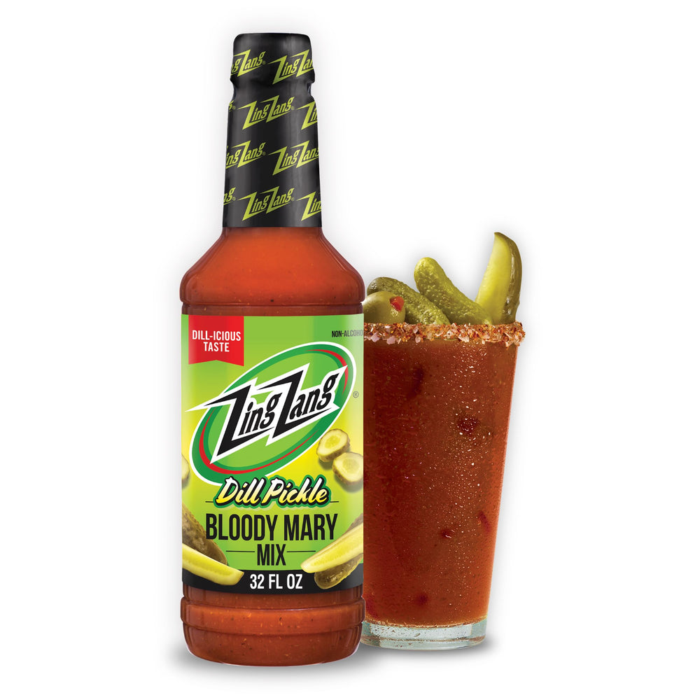 Zing Zang front bottle view showing label and bold pickle flavor benefit