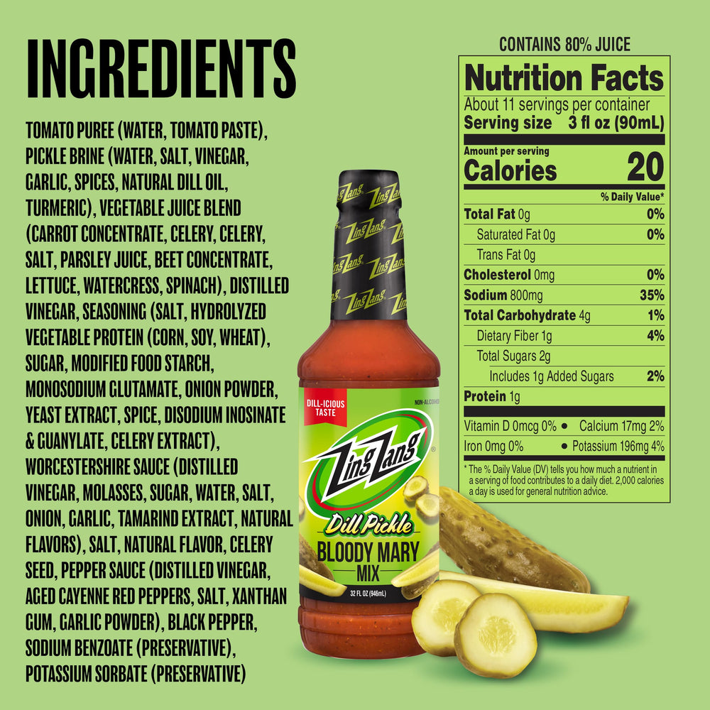 Zing Zang label close-up highlighting ingredients and no HFCS benefit