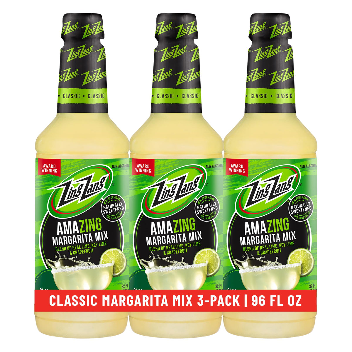 Zing Zang front packaging showing three 32 oz bottles and clear branding