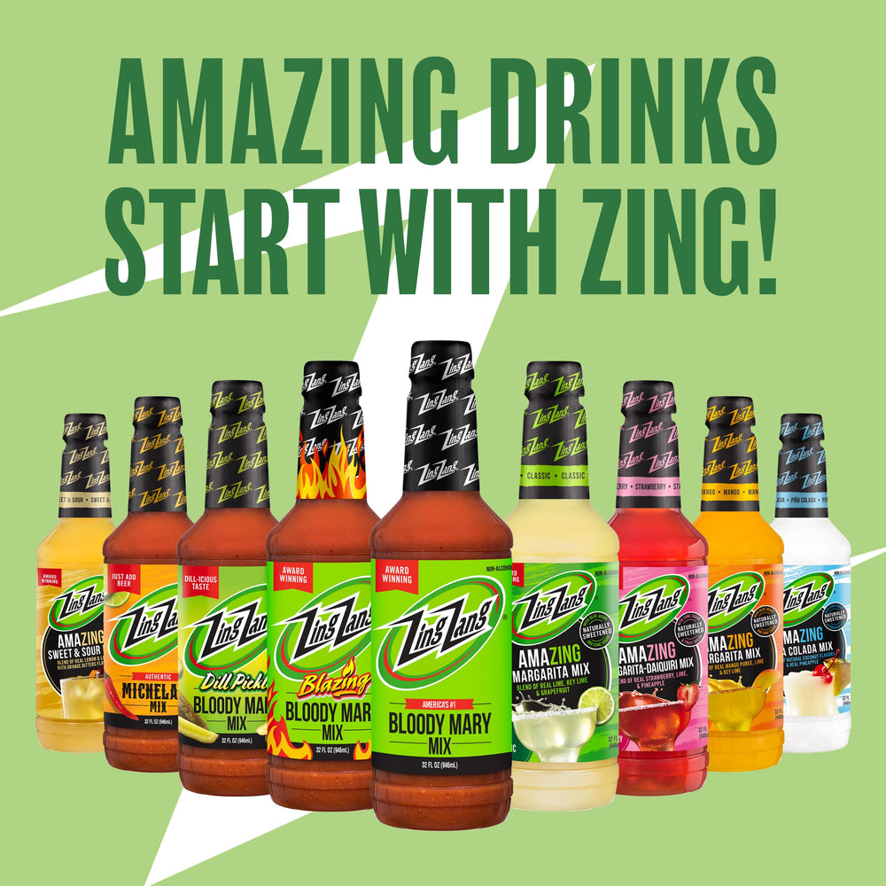 Zing Zang bottle beside a measuring cup showing 32 fl oz scale