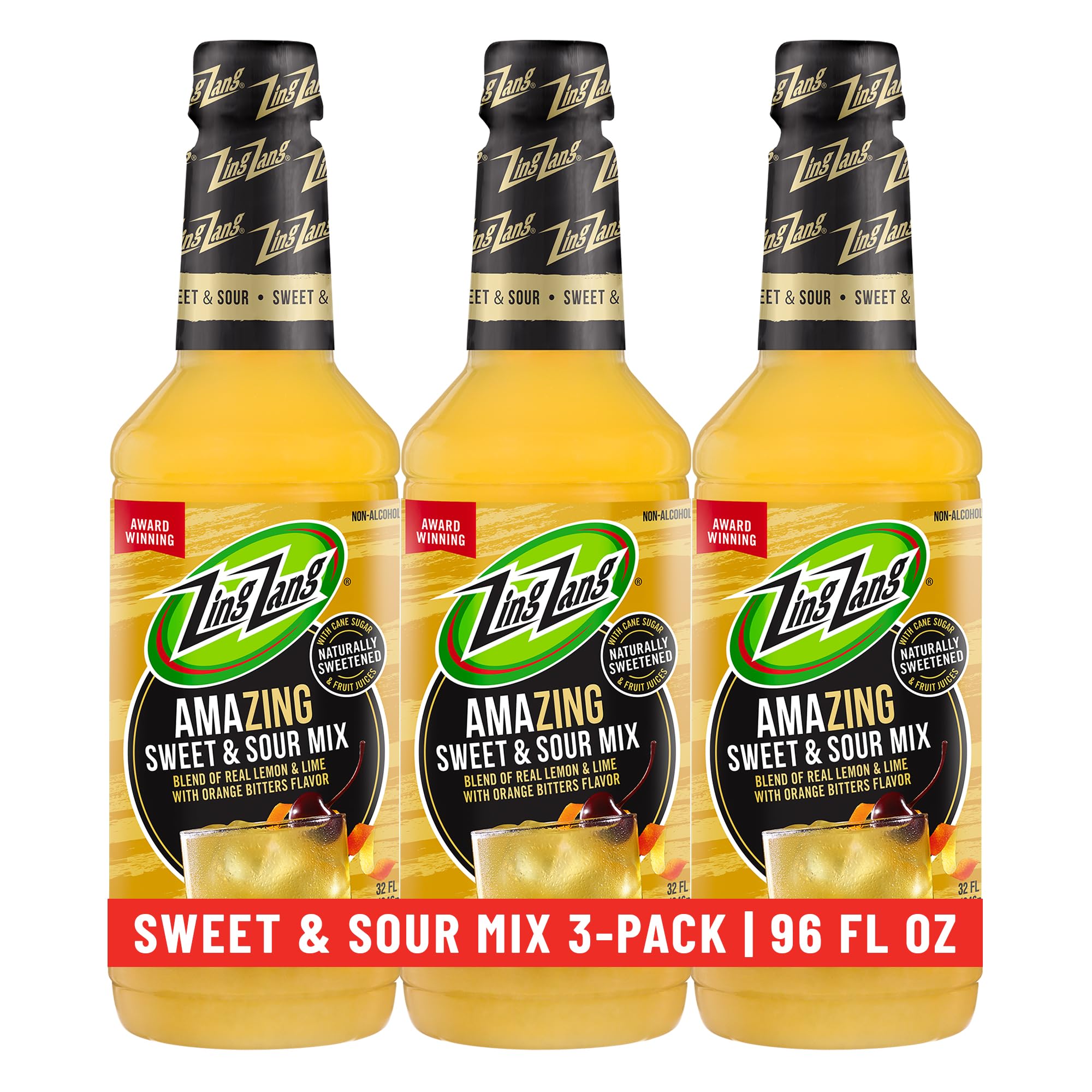 Zing Zang three-bottle pack front view showing product and easy-pour benefit