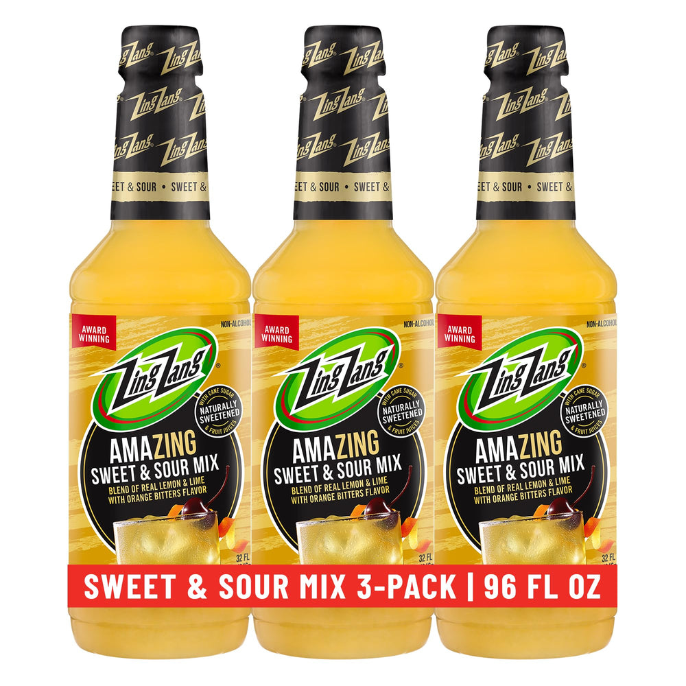 Zing Zang three-bottle pack front view showing product and easy-pour benefit