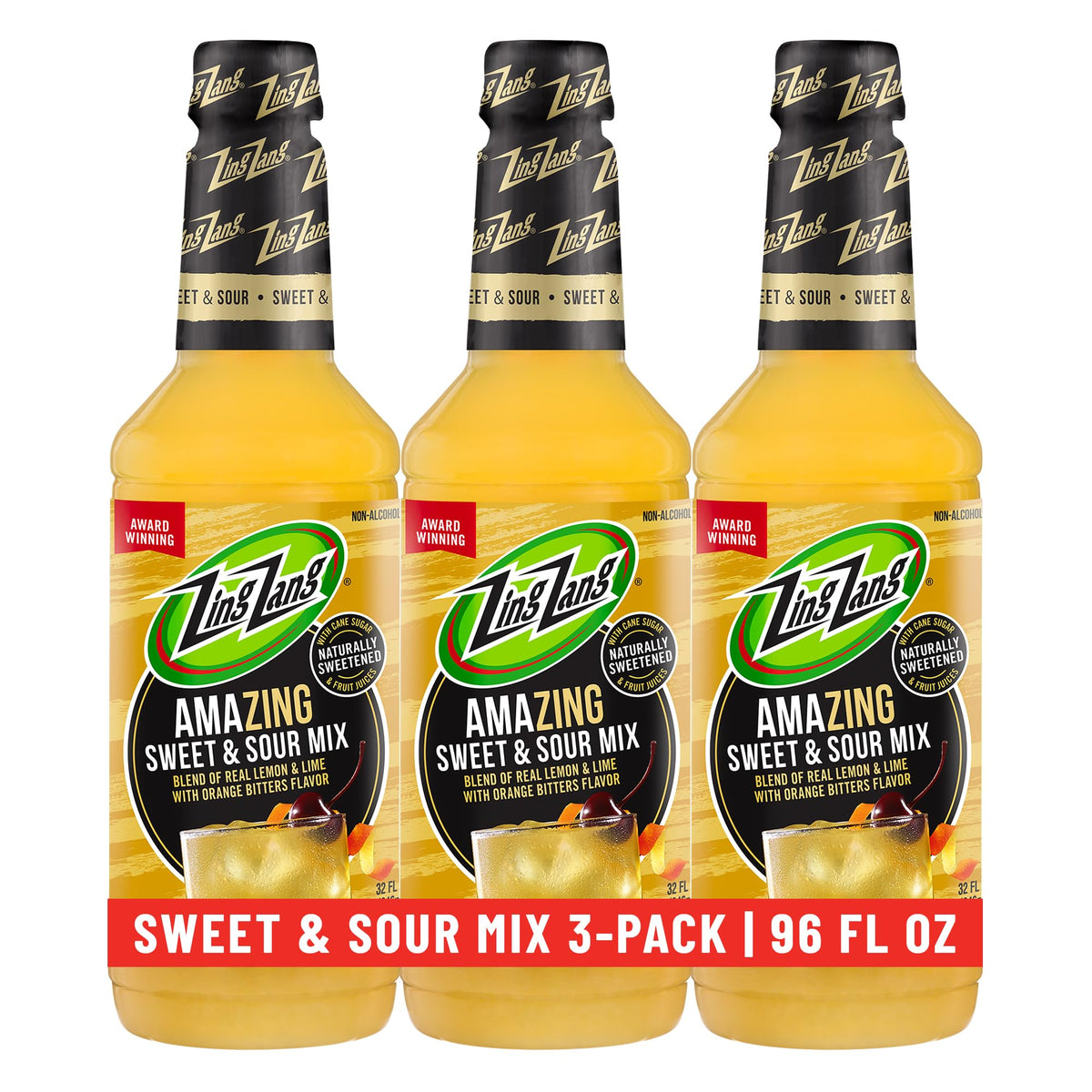 Zing Zang three-bottle pack front view showing product and easy-pour benefit
