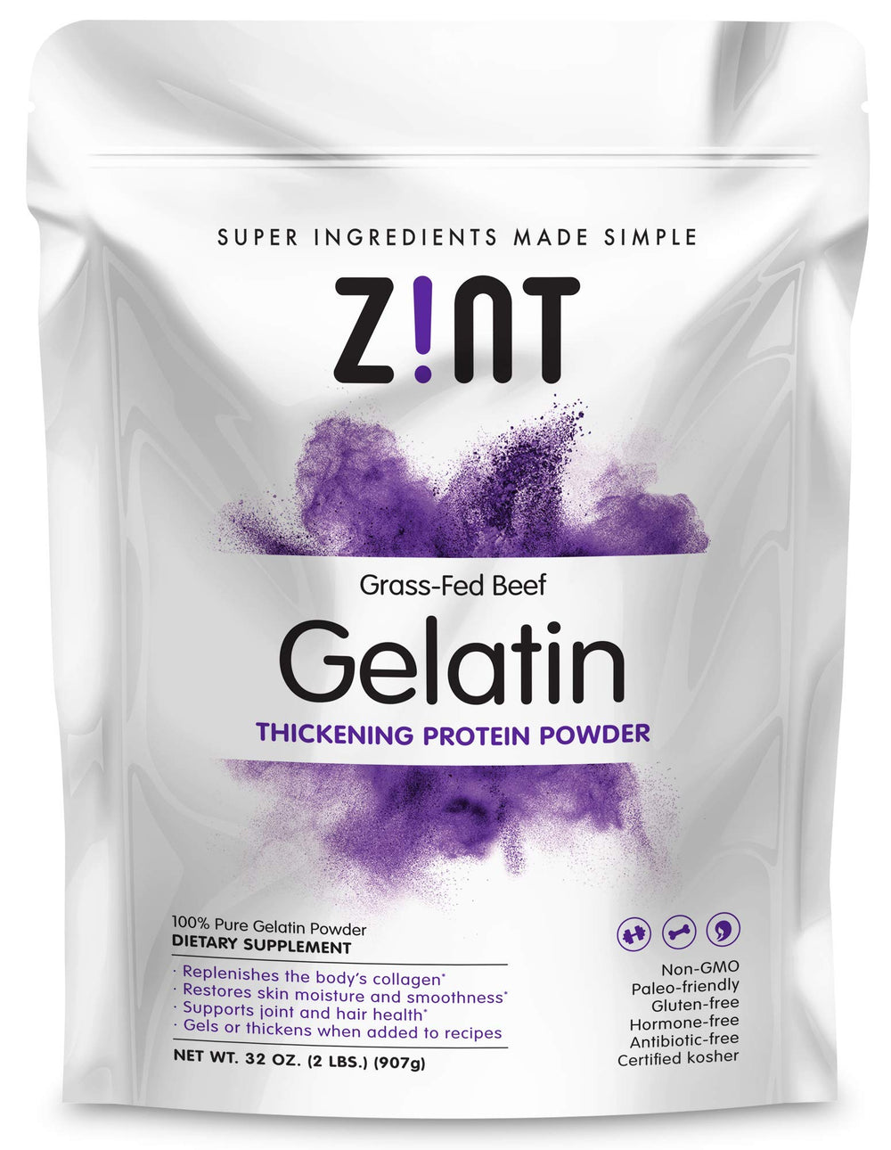 Zint front packaging showing 32 oz tub and label benefits