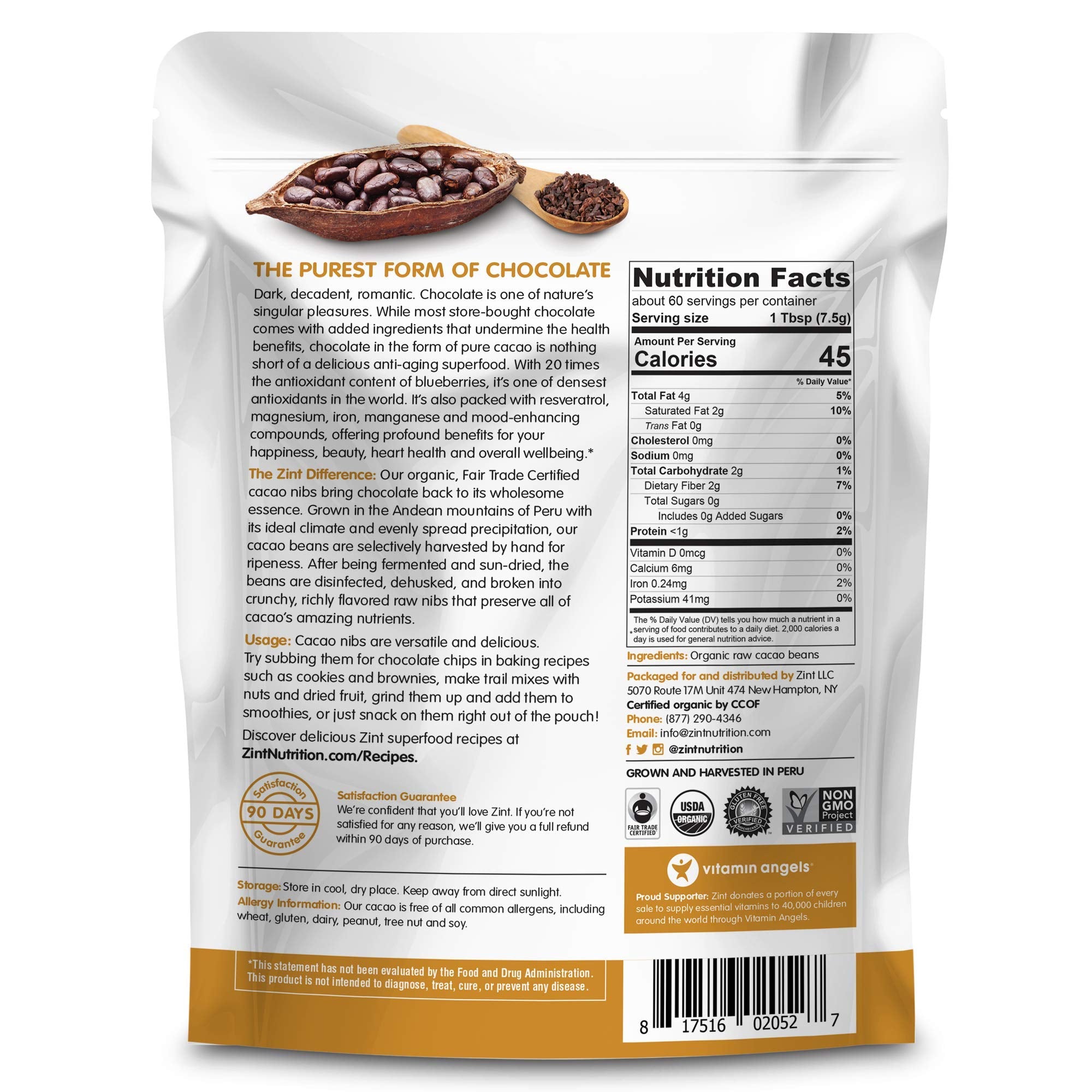 Zint cacao nibs in a bowl with spoon showcasing easy snacking and recipe use