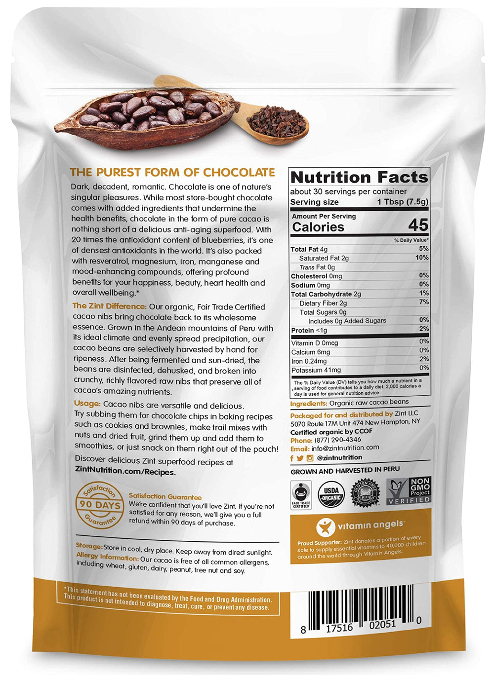 Zint close-up of cacao nibs texture highlighting pure roasted crunch