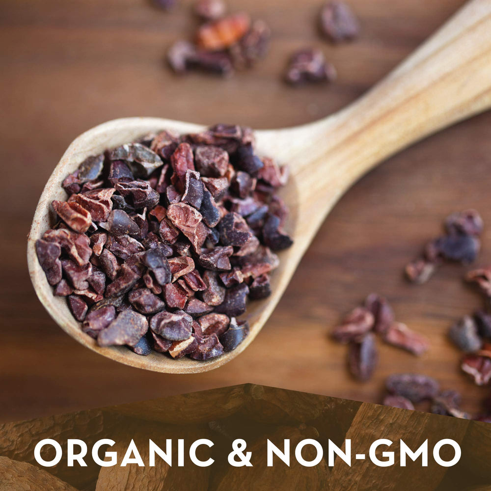 Zint cacao nibs sprinkled on a smoothie demonstrating added texture and taste