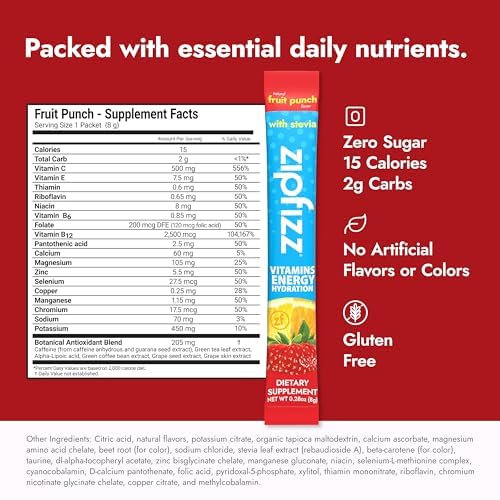 Zipfizz single-serve sachet next to measuring water for convenience