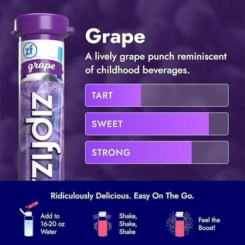 Zipfizz grape nutrition label detail showing vitamins and electrolyte content clearly