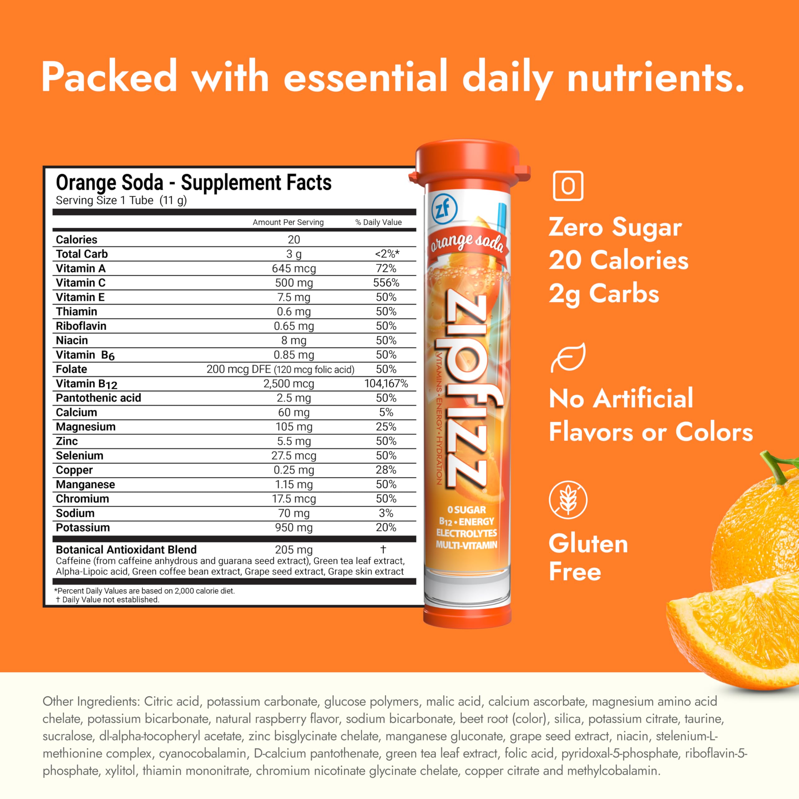 Zipfizz label nutrition closeup highlighting vitamins B12, C and electrolytes