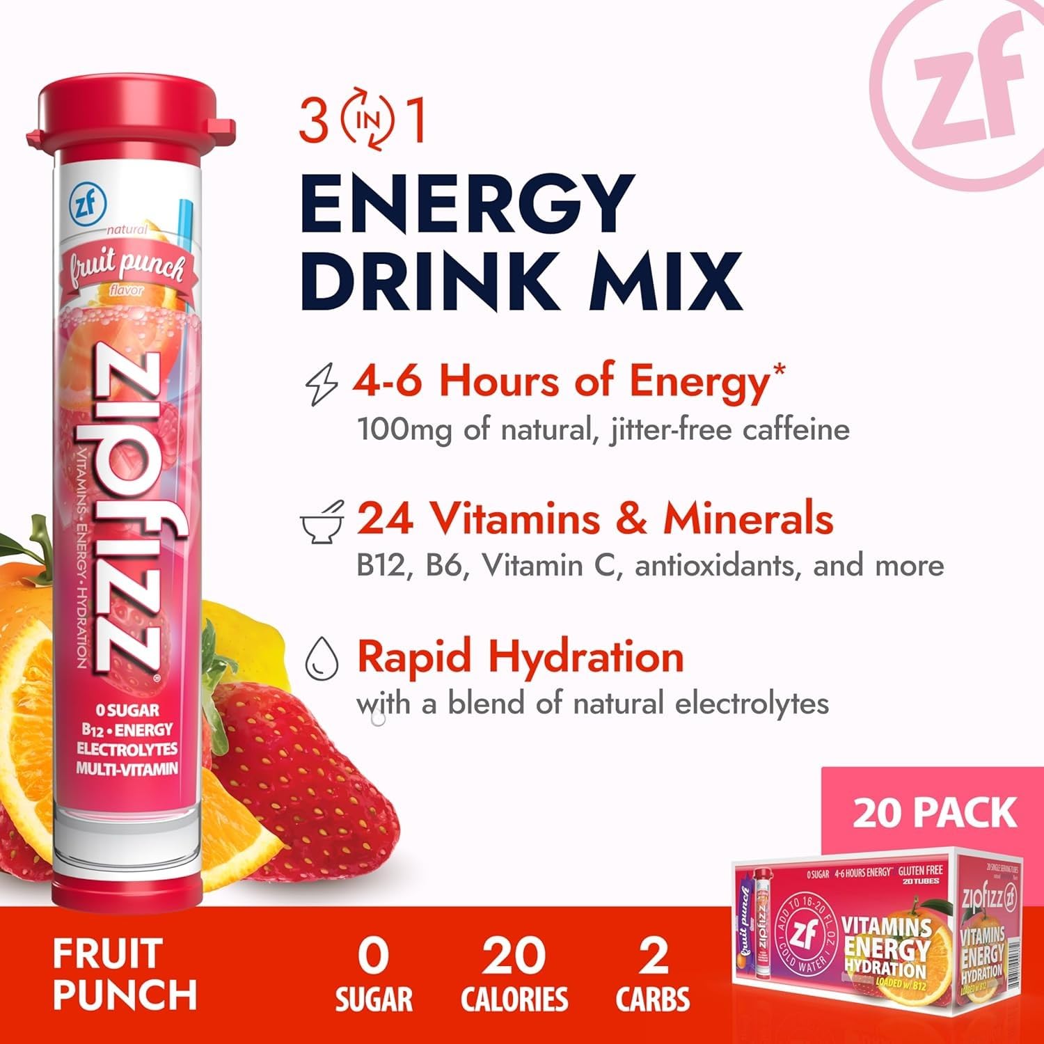 Zipfizz Fruit Punch mixed in clear bottle refreshing hydration on-the-go