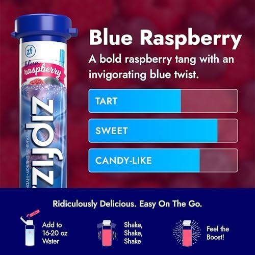 Zipfizz tube next to water bottle showing scale and single-serve practicality