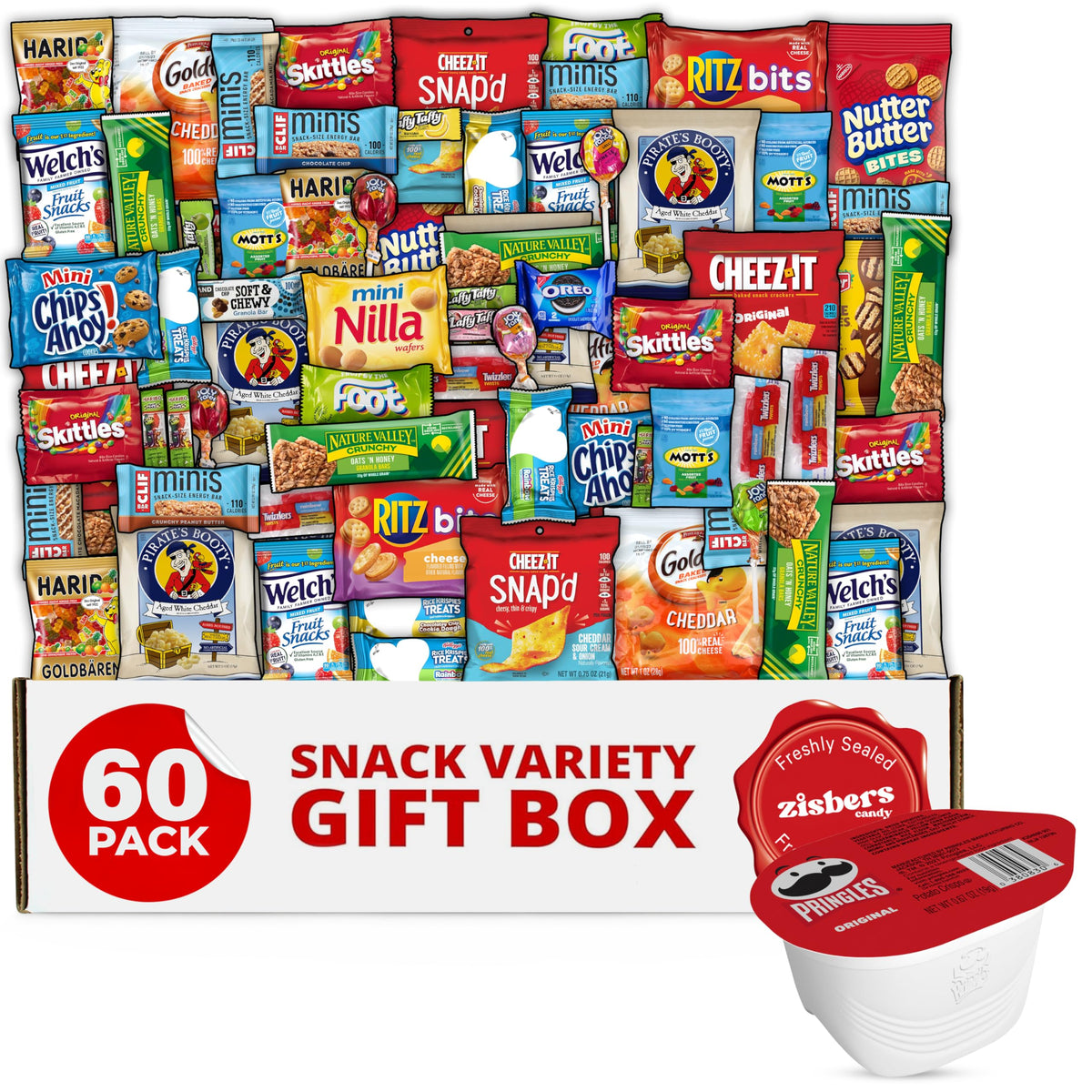Zisbers snack box front packaging showing ready-to-gift assortment and convenience