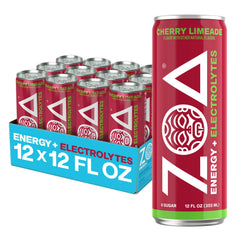 ZOA can front packaging showing Cherry Limeade flavor and zero sugar clarity