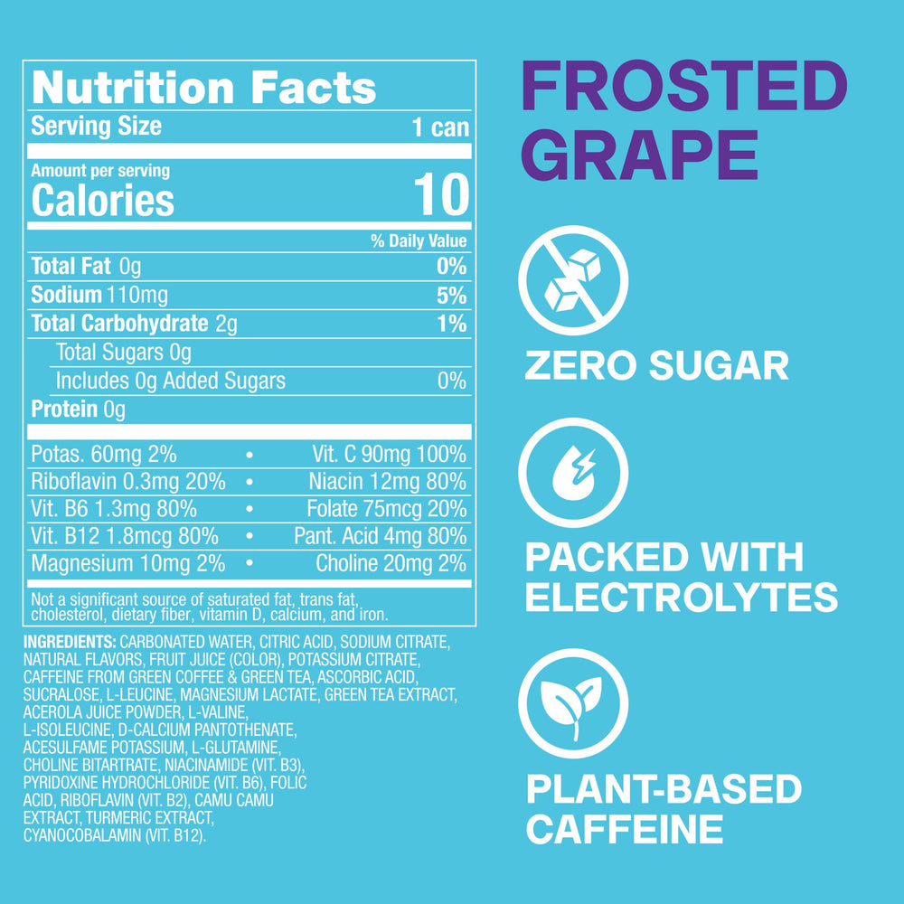 ZOA 12-pack of Frosted Grape cans stacked for convenient stocking benefit