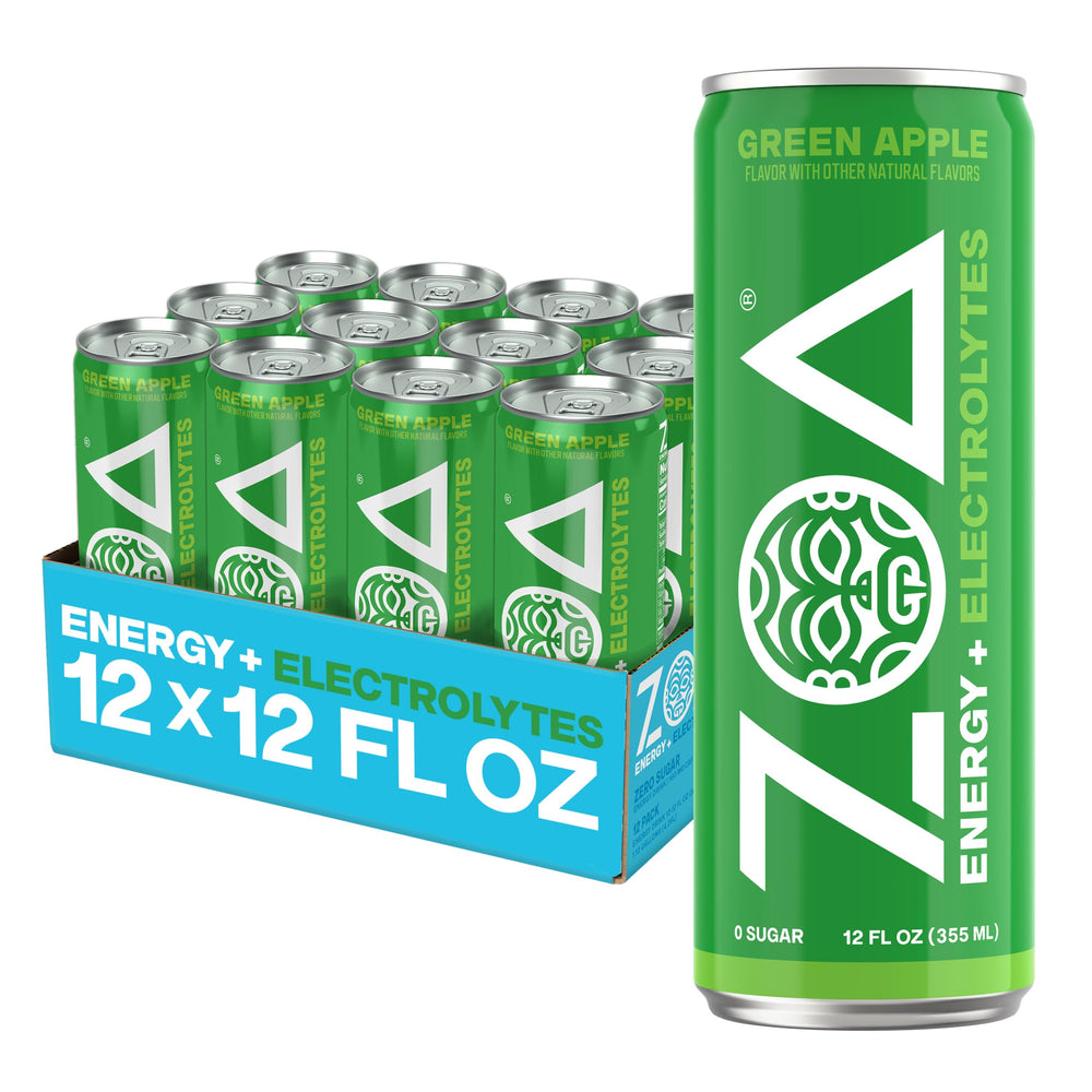 ZOA green apple front packaging showing 12-pack and product benefit