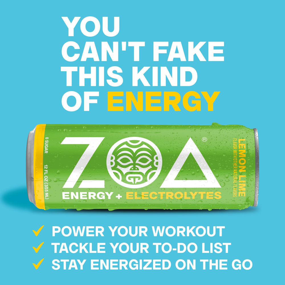 ZOA ingredient label close view showing vitamins and electrolytes content