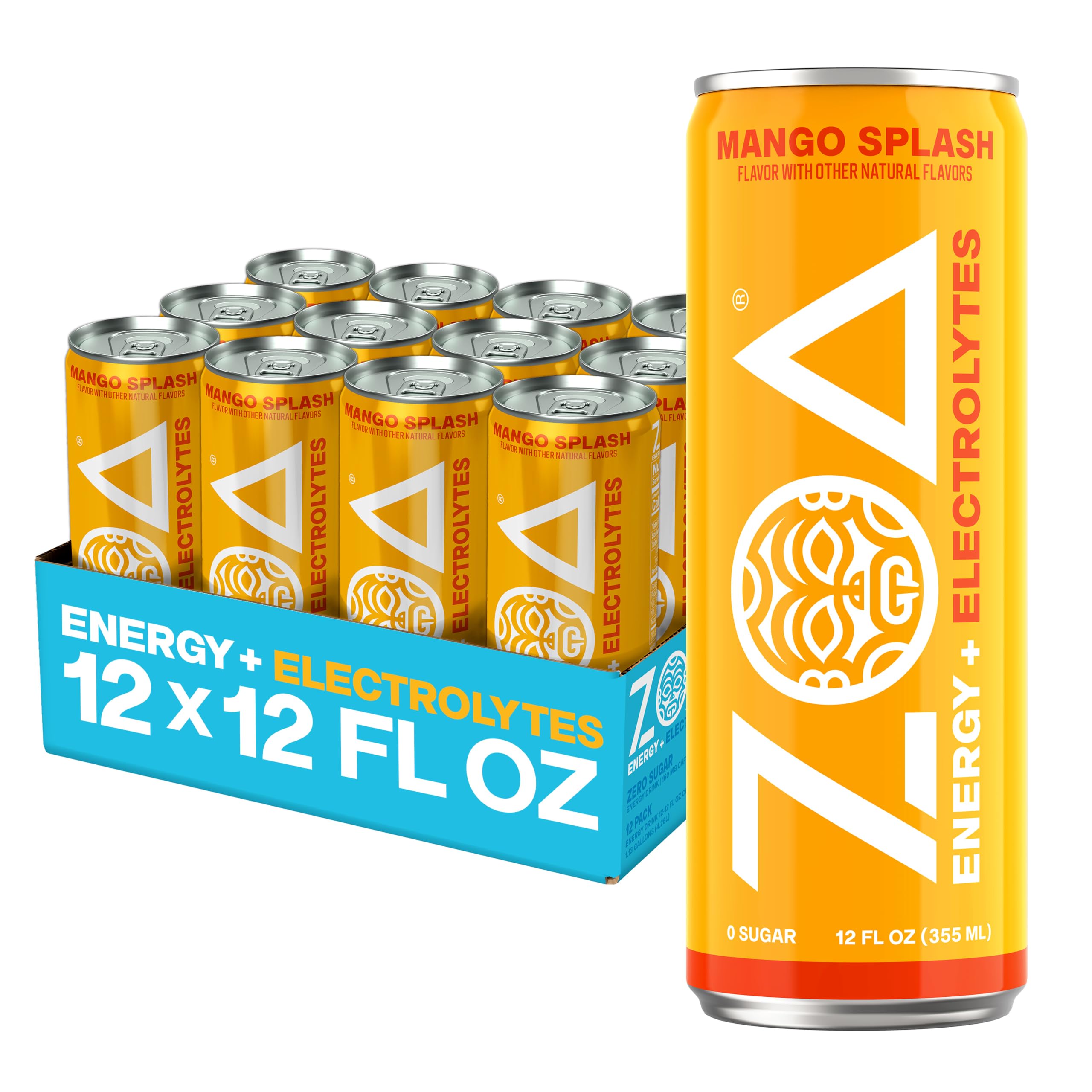 ZOA front can showing mango splash flavor and vibrant design for quick recognition