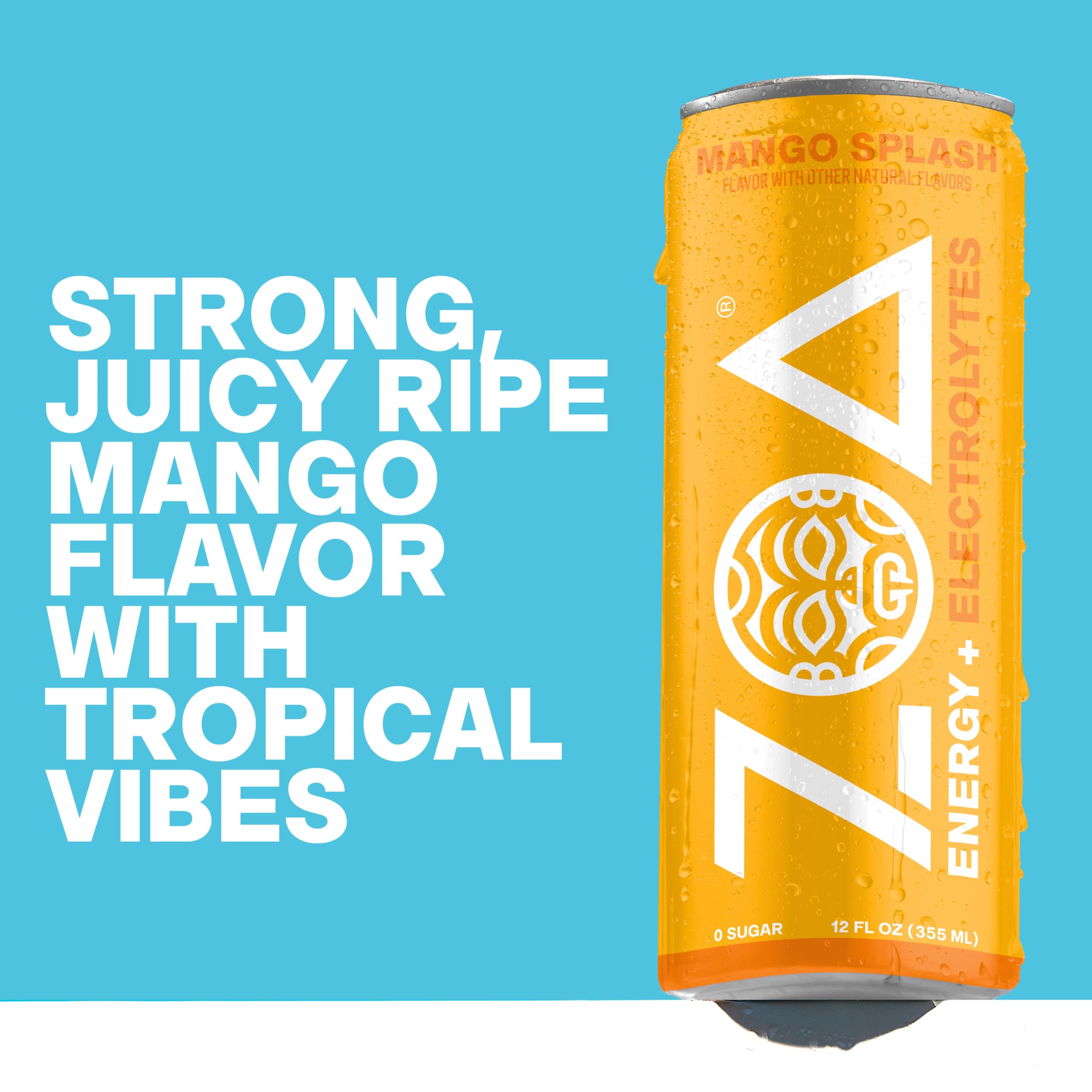 ZOA poured into glass showing fizzy mango drink for thirst-quenching refreshment