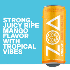 ZOA poured into glass showing fizzy mango drink for thirst-quenching refreshment