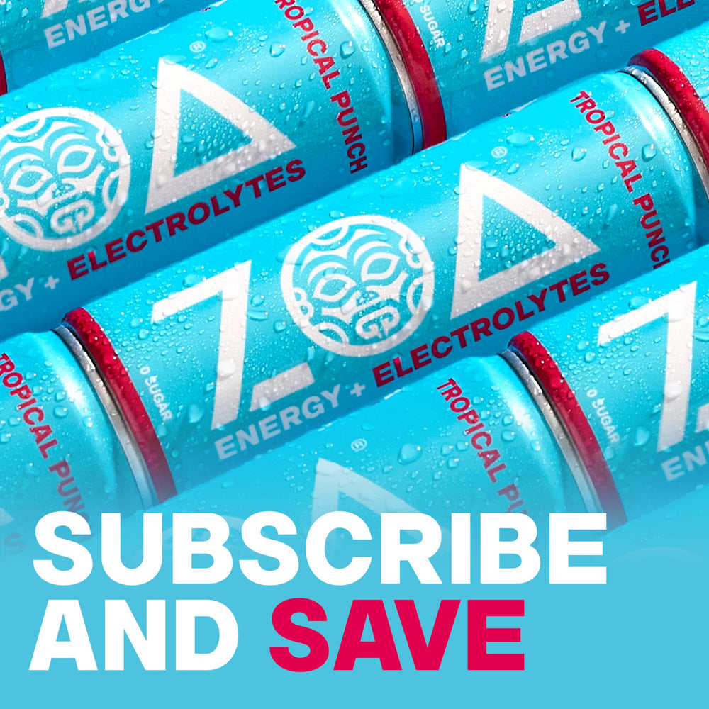 ZOA nutritional label and ingredients close-up showing vitamins and electrolytes