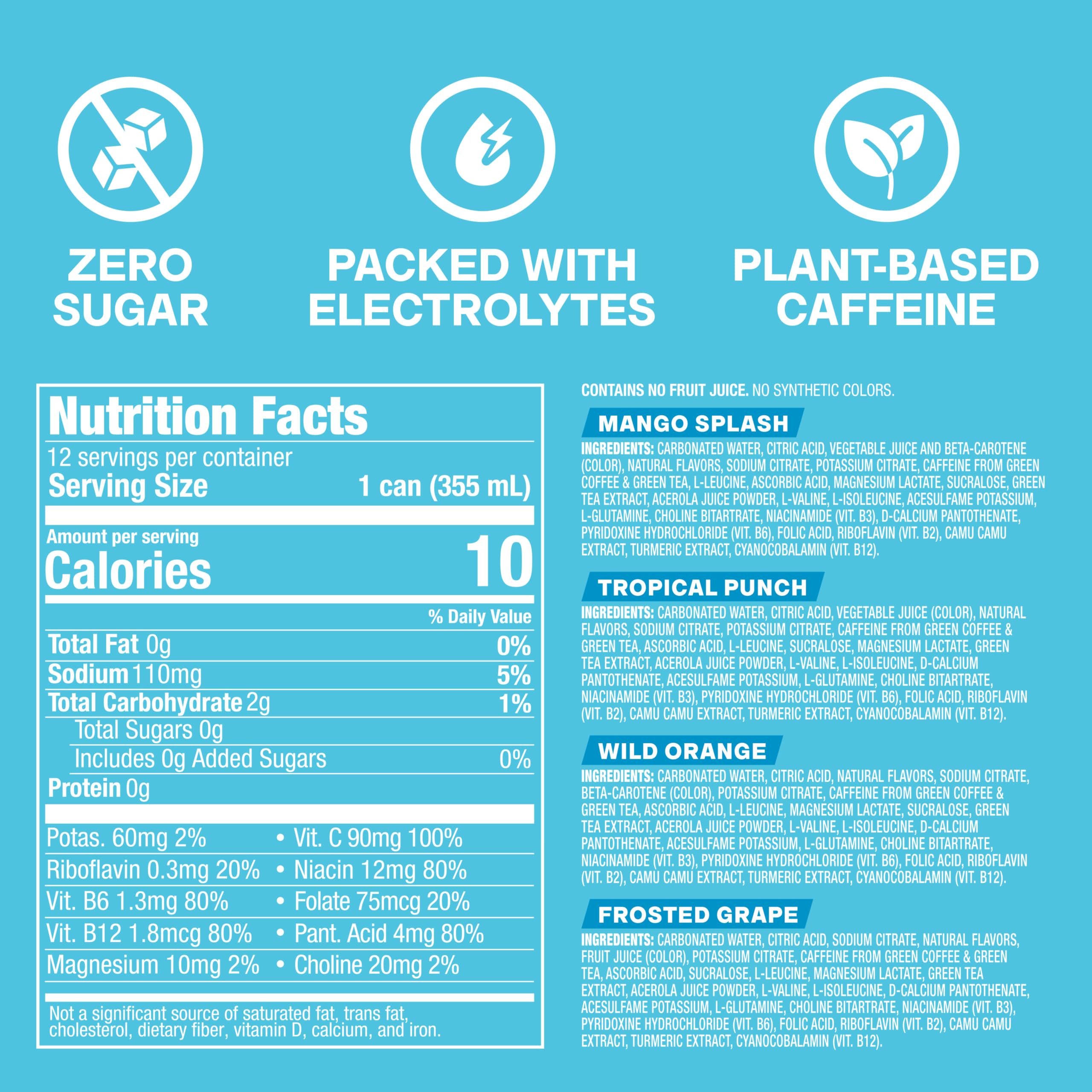 ZOA Tropical Punch can close-up highlighting flavor and zero sugar benefit