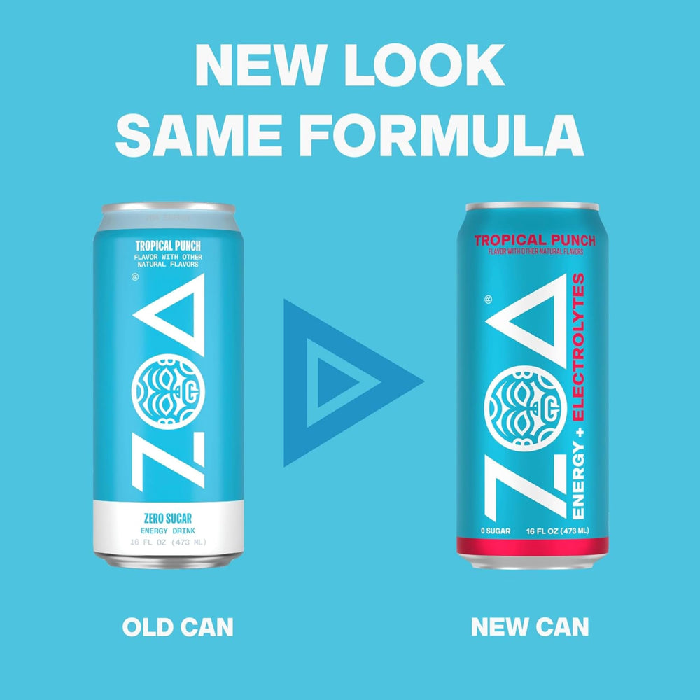 Opened ZOA Tropical Punch can being poured into glass for immediate refreshment