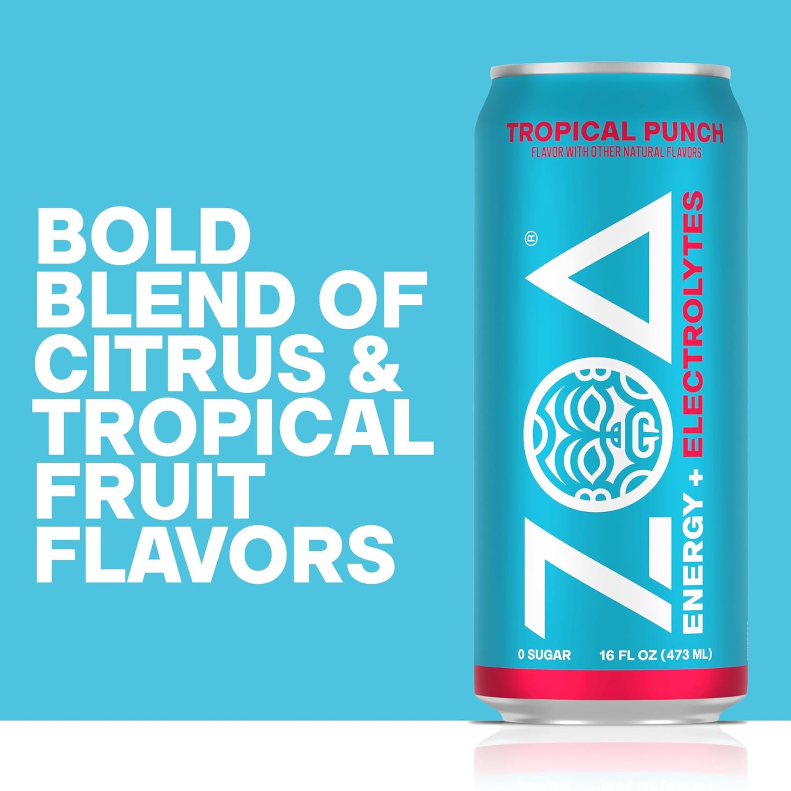 Close detail of ZOA Tropical Punch beverage texture showing fizz and thirst-quenching appeal