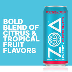 Close detail of ZOA Tropical Punch beverage texture showing fizz and thirst-quenching appeal