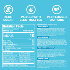 ZOA White Peach can close-up highlighting flavor and zero sugar benefit