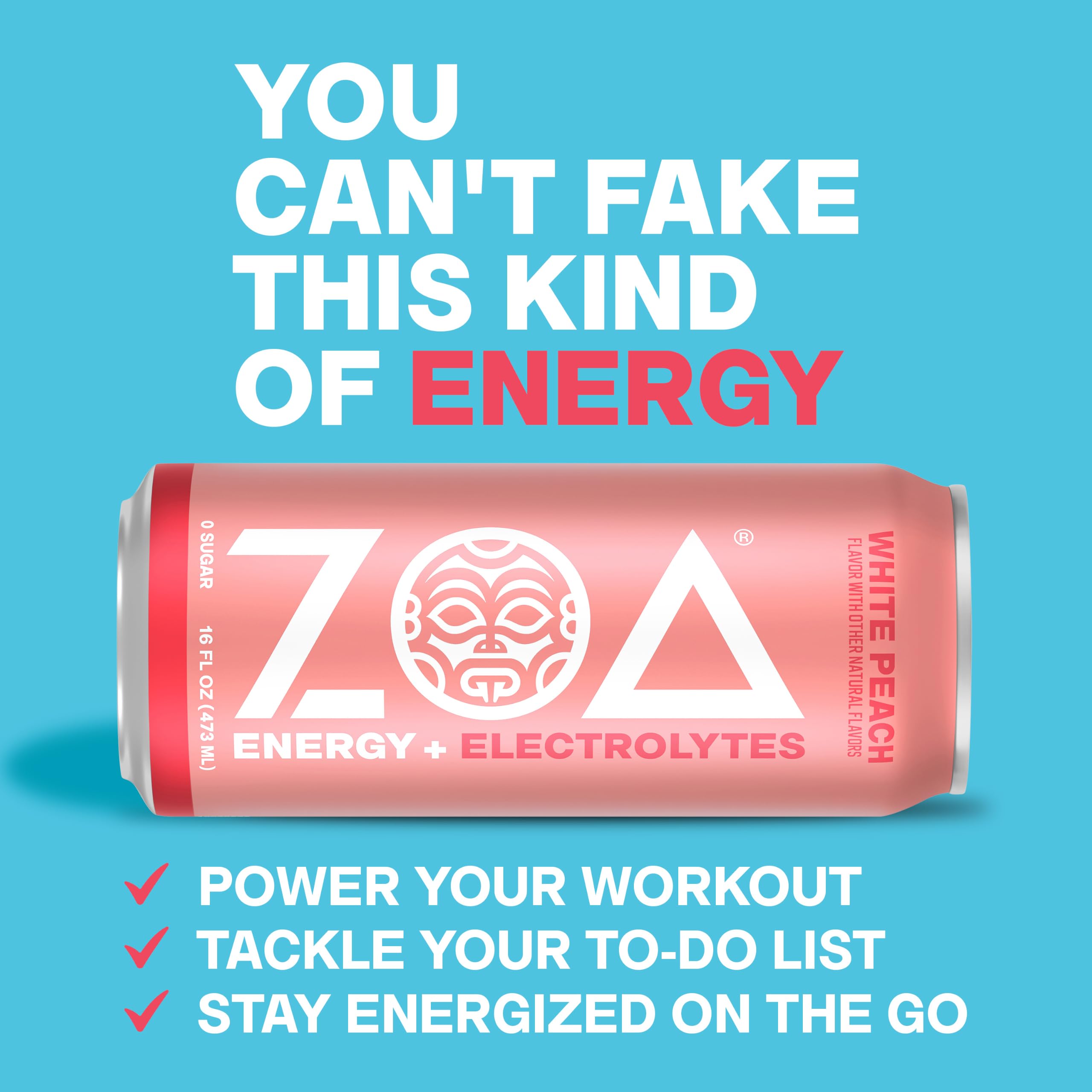 ZOA white peach open can top showing carbonation and ready-to-drink freshness