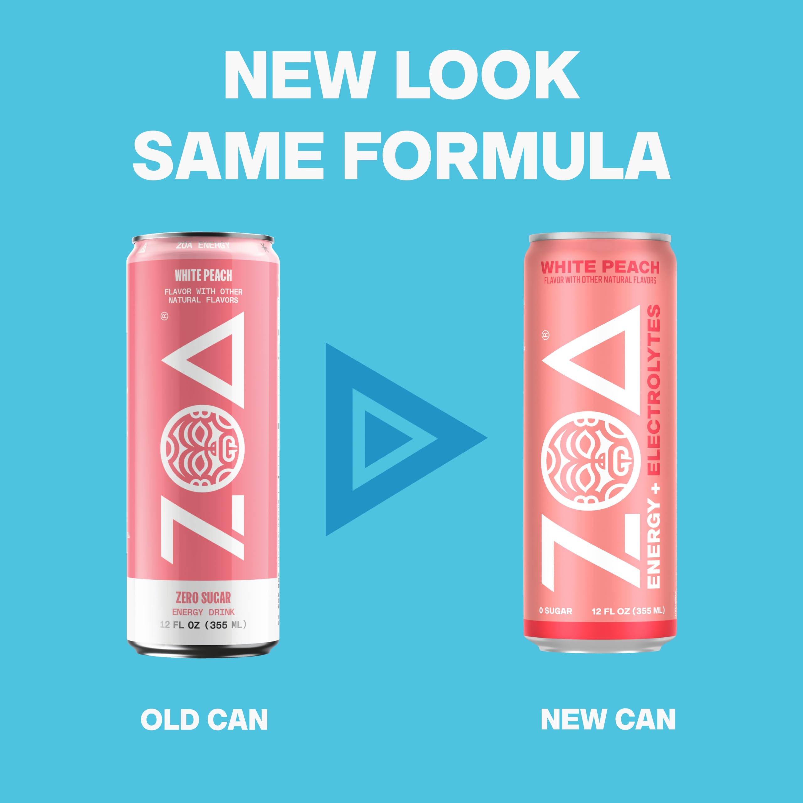 Close-up of white peach illustration on ZOA can highlighting natural flavor benefit