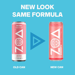 Close-up of white peach illustration on ZOA can highlighting natural flavor benefit
