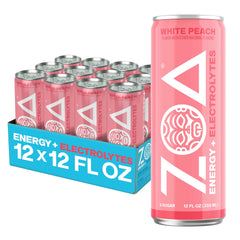 ZOA white peach front can showing branding and refreshing design benefit boost