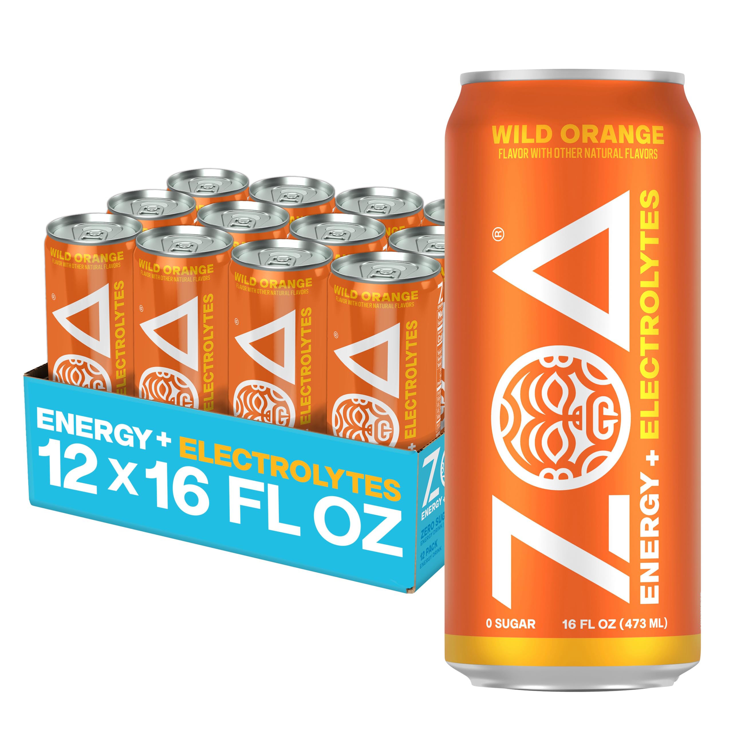 ZOA wild orange front packaging showing bright can and branding benefits