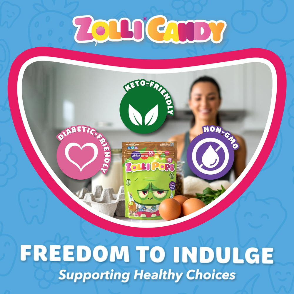 Zollipops ingredient label close-up showing allergen-free and dye-free benefit