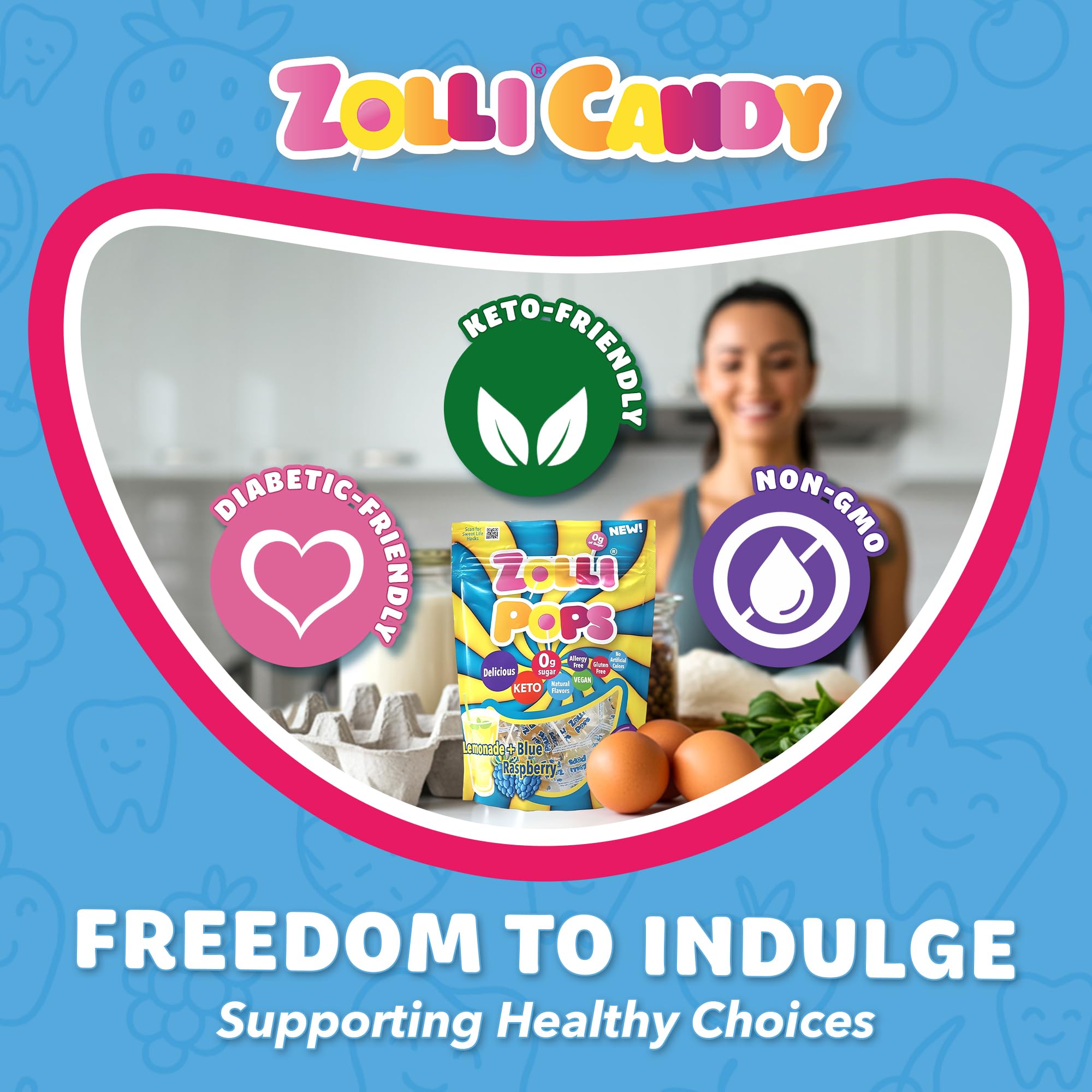 Zollipops label and ingredient panel displaying xylitol and allergen-free facts
