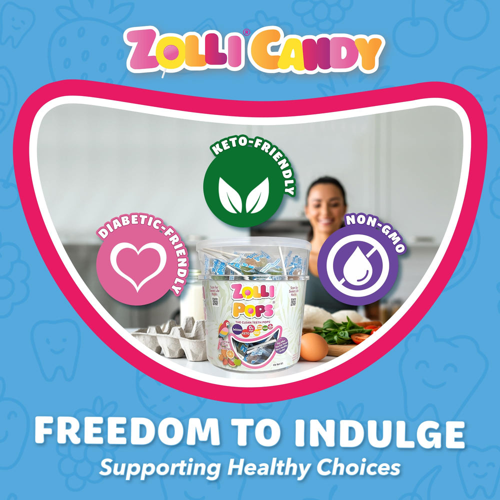 Hand holding a Zollipops lollipop illustrating size and portion control for kids