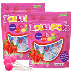 Zollipops front packaging showing strawberry bags and benefits