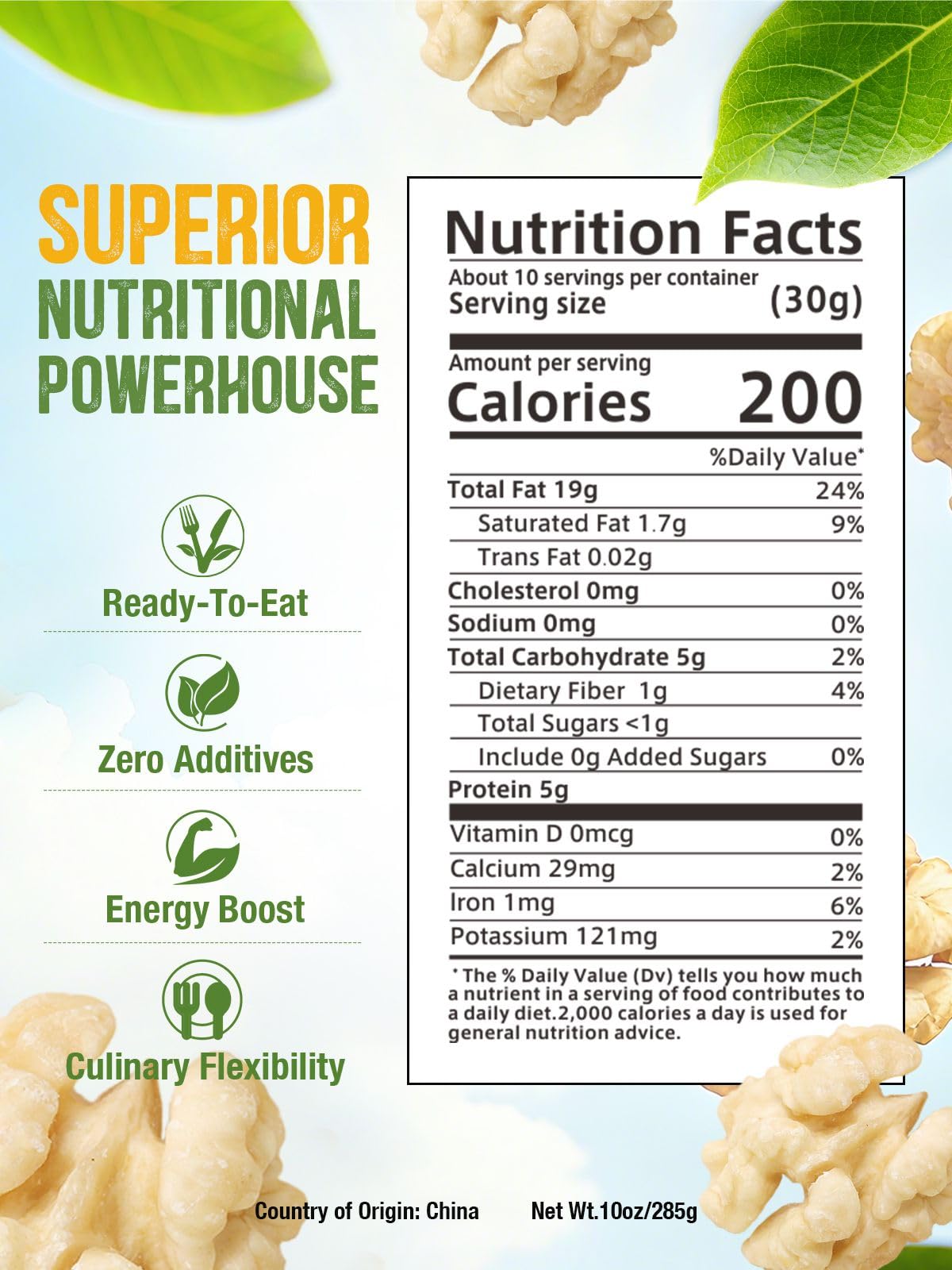 Zorrer walnuts on a kitchen counter in lifestyle setting, versatile ingredient for meals benefit