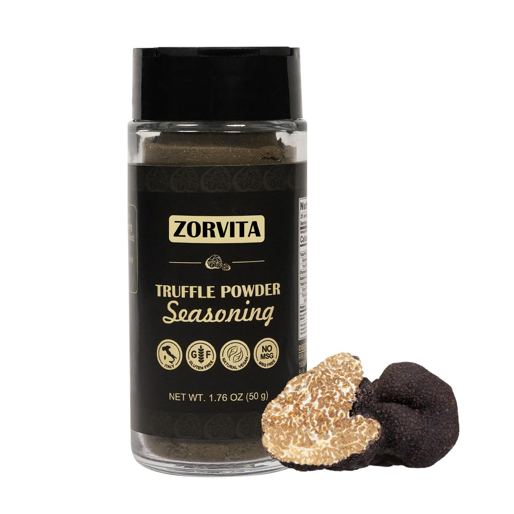 Zorvita jar front view showing label and weight, showcasing gourmet truffle convenience