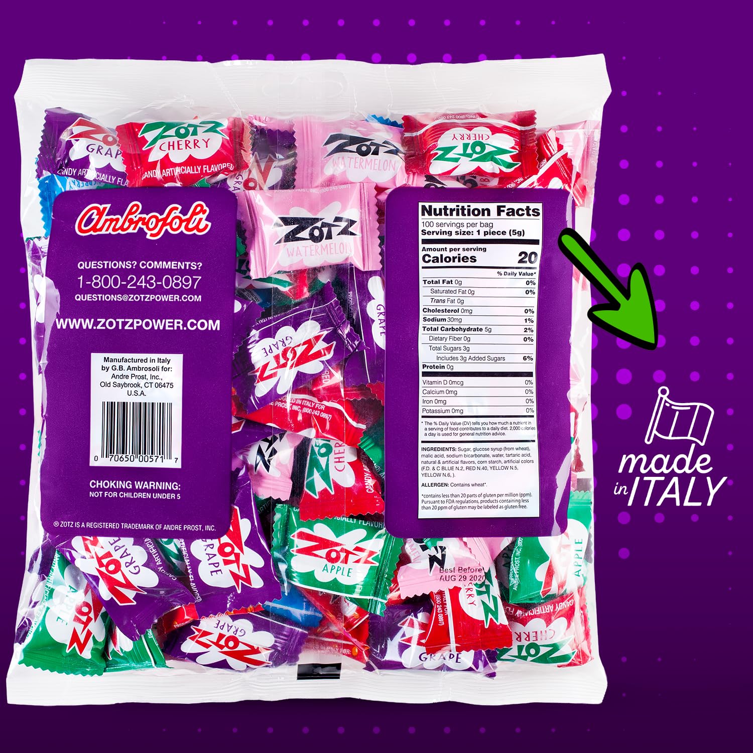 Zotz assorted flavors spread highlighting variety for candy buffets
