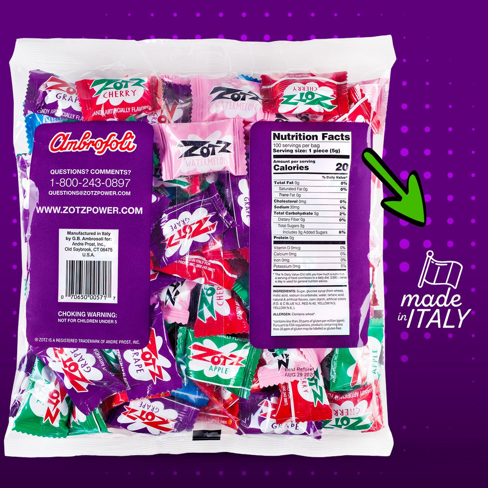 Zotz assorted flavors spread highlighting variety for candy buffets
