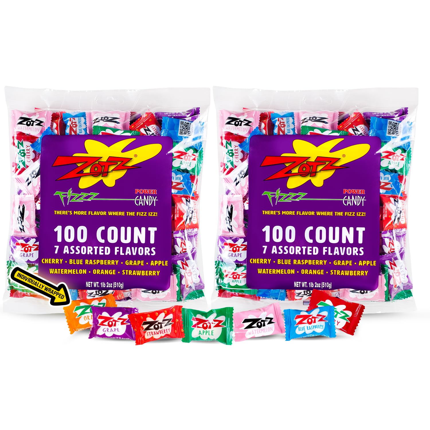 Zotz bulk bag front view showing packaging and flavor list for event convenience
